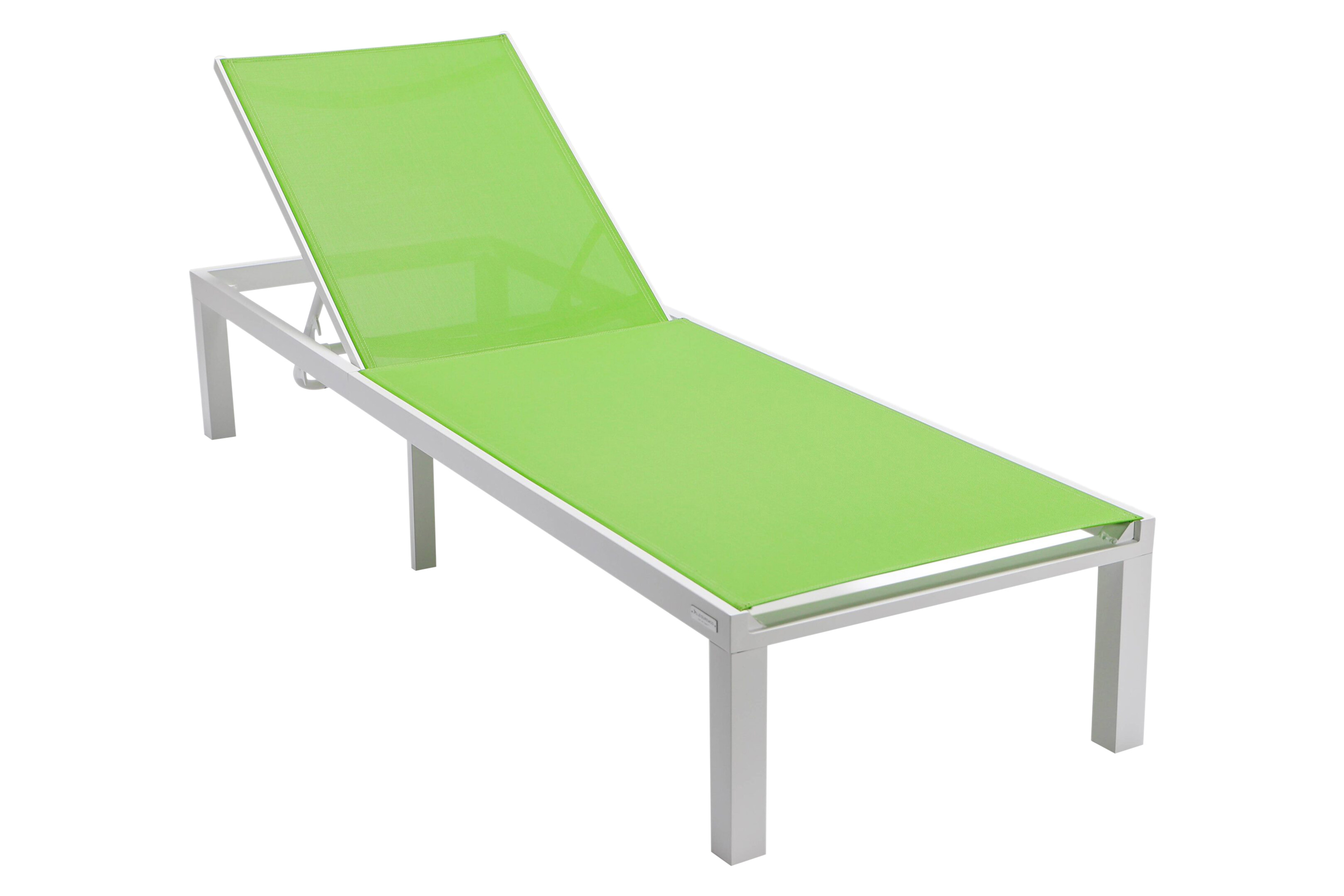 LeisureMod Marlin Modern White Aluminum Outdoor Patio Chaise Lounge Chair with Square Fire Pit Side Table - Green