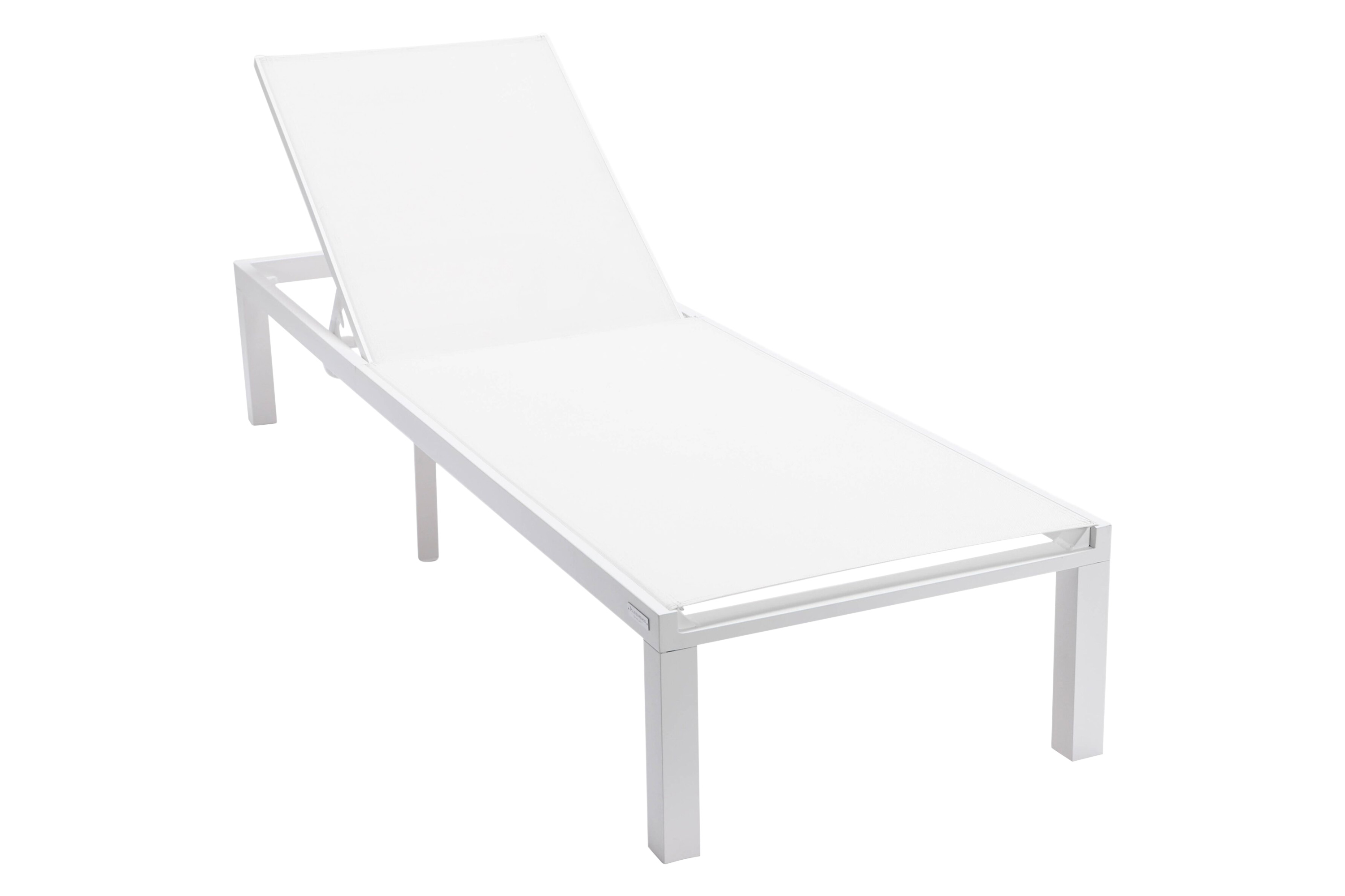 LeisureMod Marlin Modern White Aluminum Outdoor Patio Chaise Lounge Chair with Square Fire Pit Side Table - White