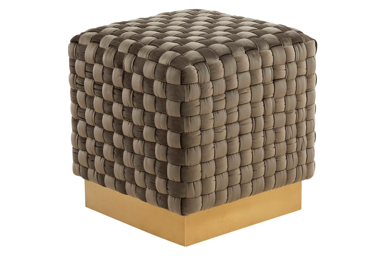 LeisureMod - Myrtle 19" Square Weave Design Velvet Ottoman with Gold Base