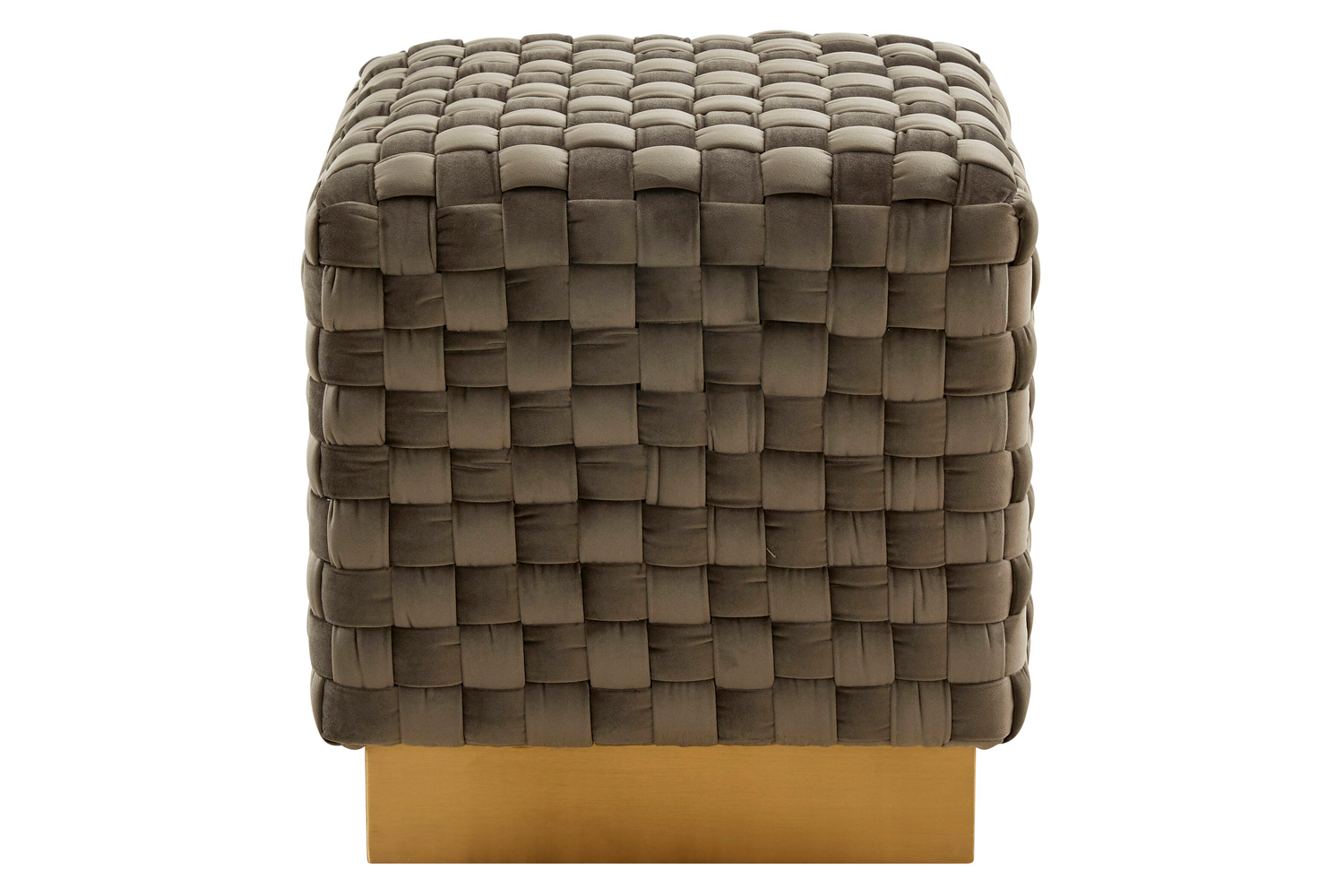 LeisureMod™ Myrtle 19" Square Weave Design Velvet Ottoman with Gold Base - Dark Gray