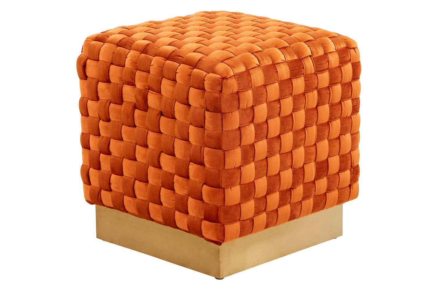 LeisureMod - Myrtle 19" Square Weave Design Velvet Ottoman with Gold Base