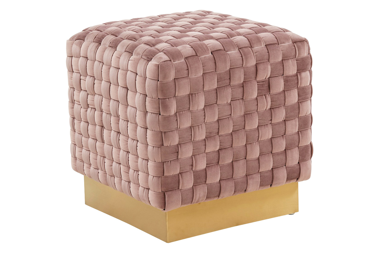 LeisureMod Myrtle 19" Square Weave Design Velvet Ottoman with Gold Base