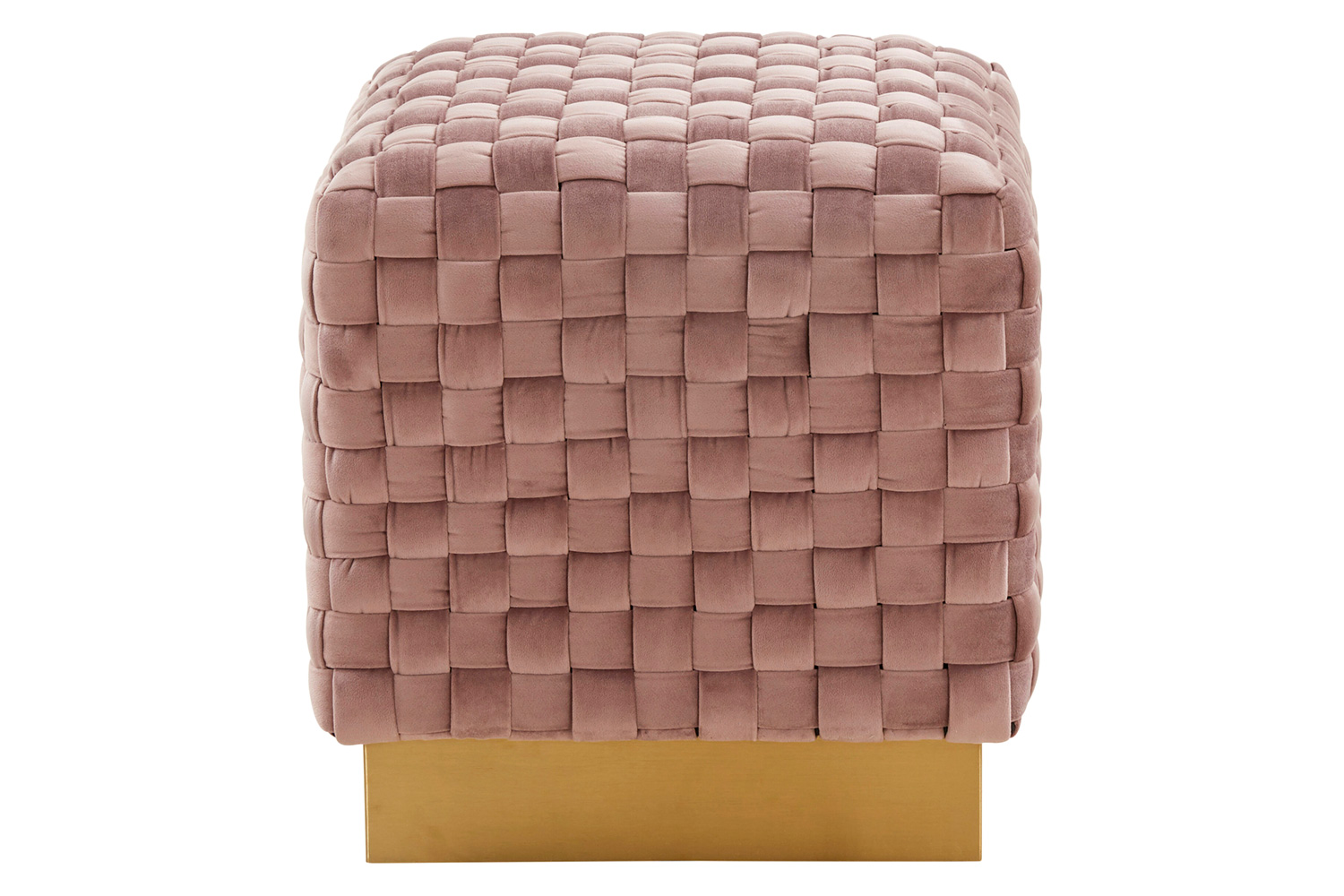 LeisureMod Myrtle 19" Square Weave Design Velvet Ottoman with Gold Base - Pink