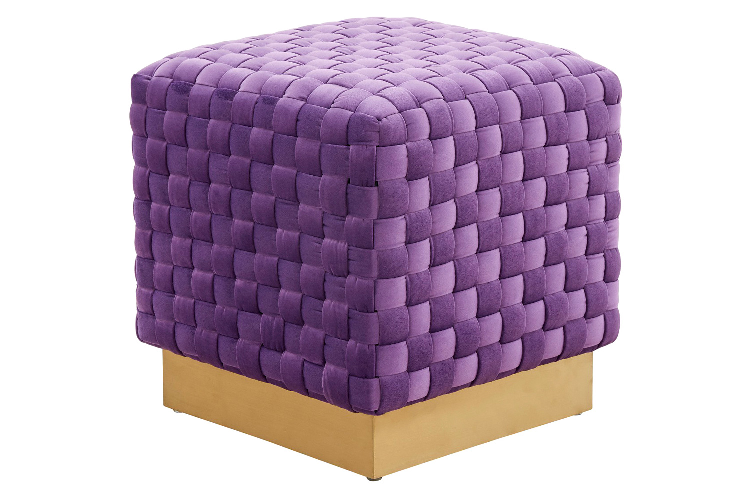 LeisureMod - Myrtle 19" Square Weave Design Velvet Ottoman with Gold Base