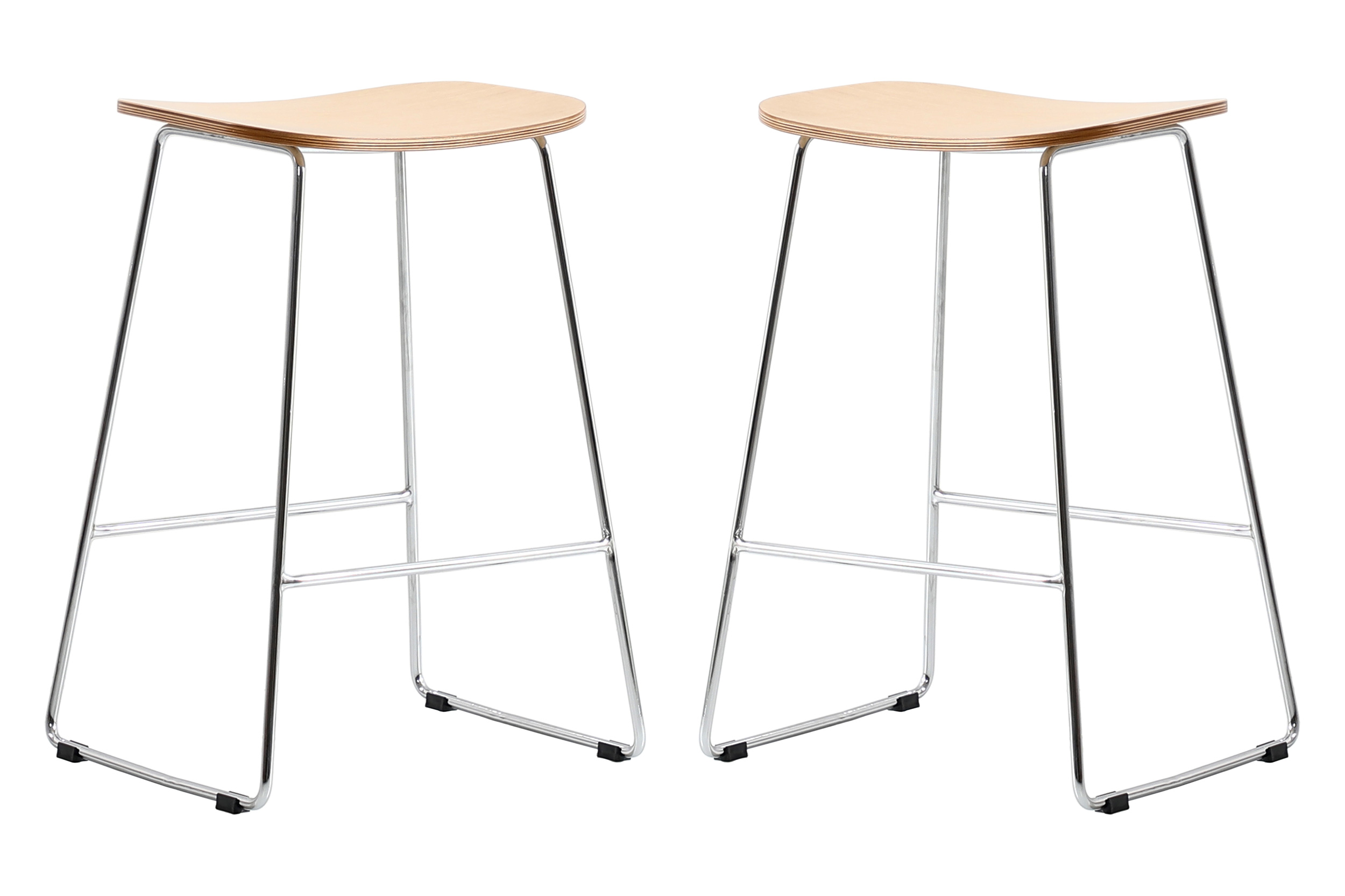 LeisureMod Melrose Modern Wood Counter Stool With Chrome Frame (Set Of 2)