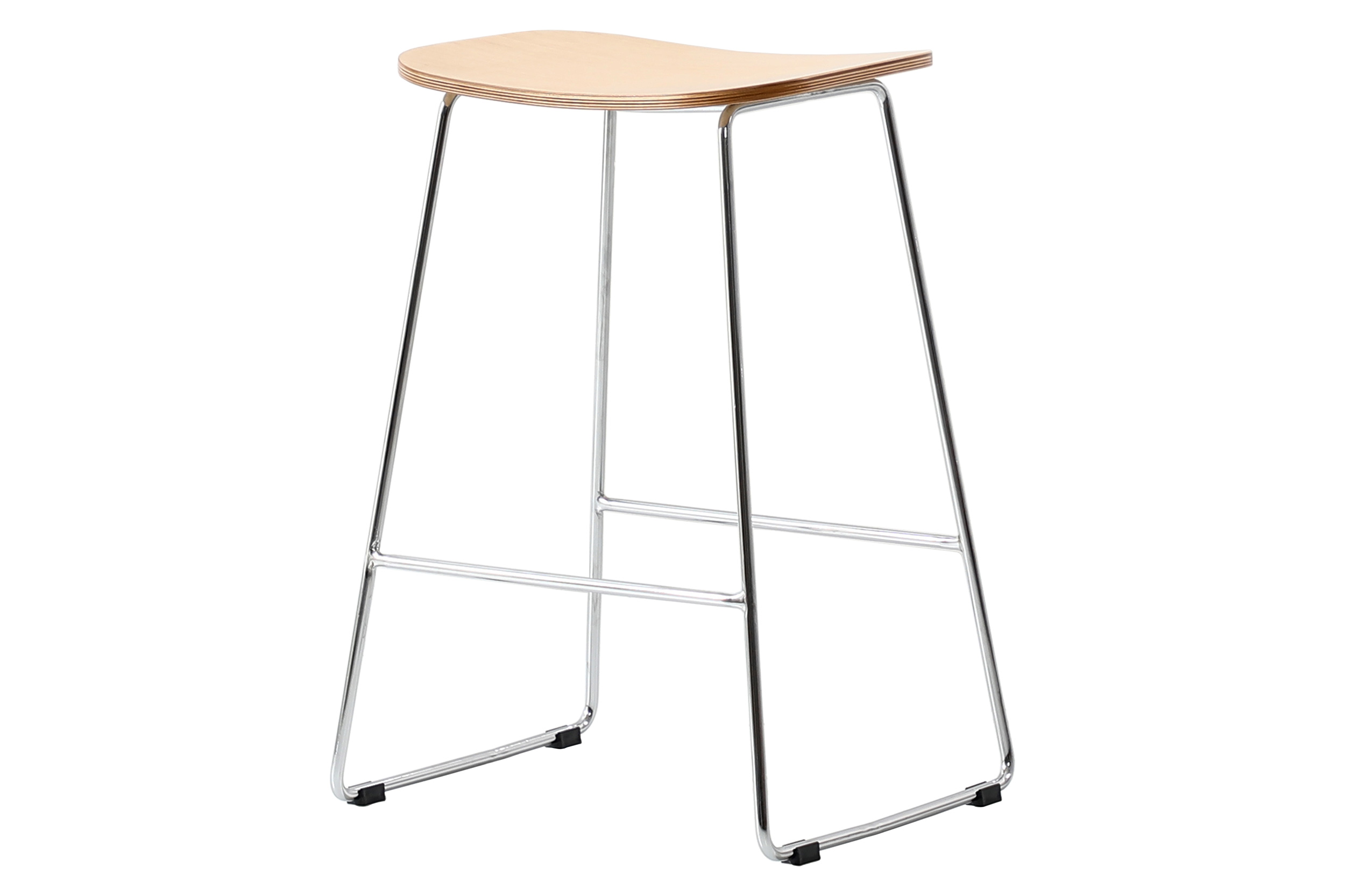 LeisureMod Melrose Modern Wood Counter Stool With Chrome Frame (Set Of 2) - Natural