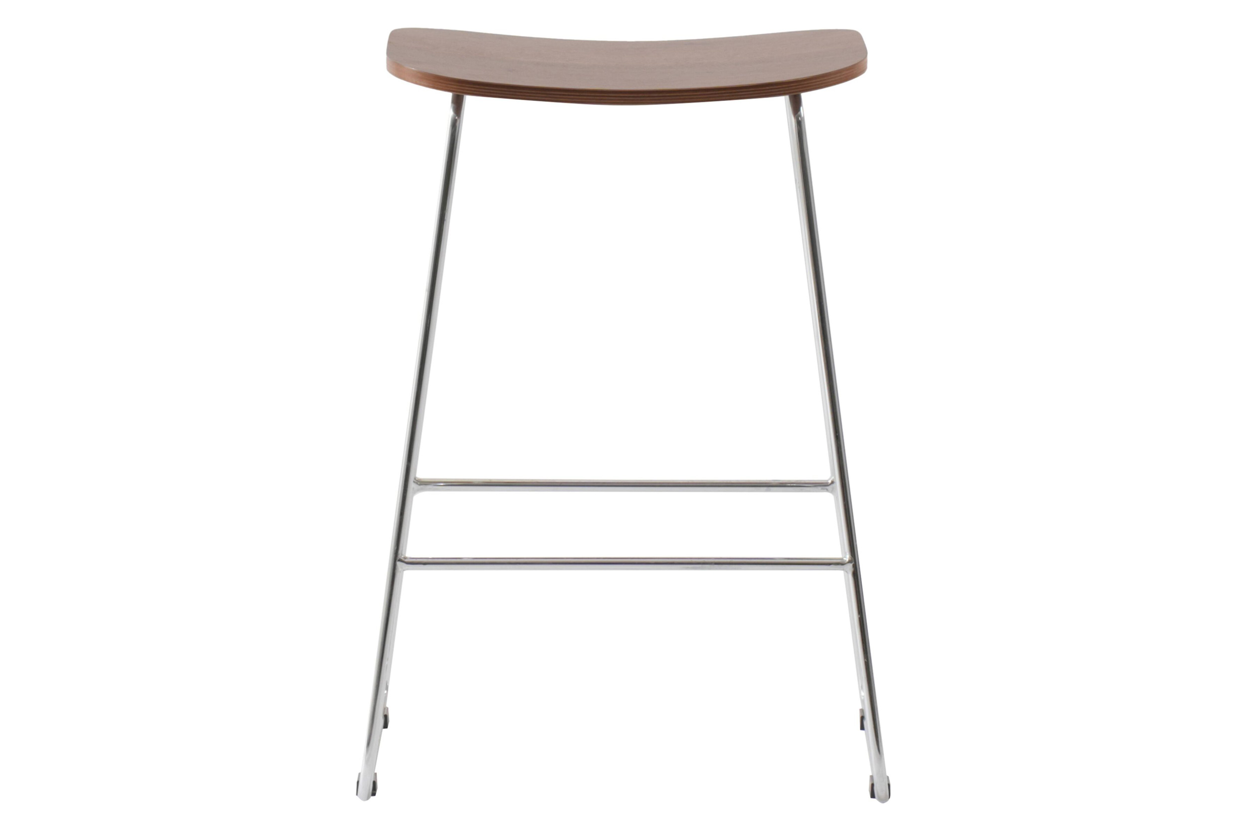 LeisureMod Melrose Modern Wood Counter Stool with Chrome Frame - Walnut