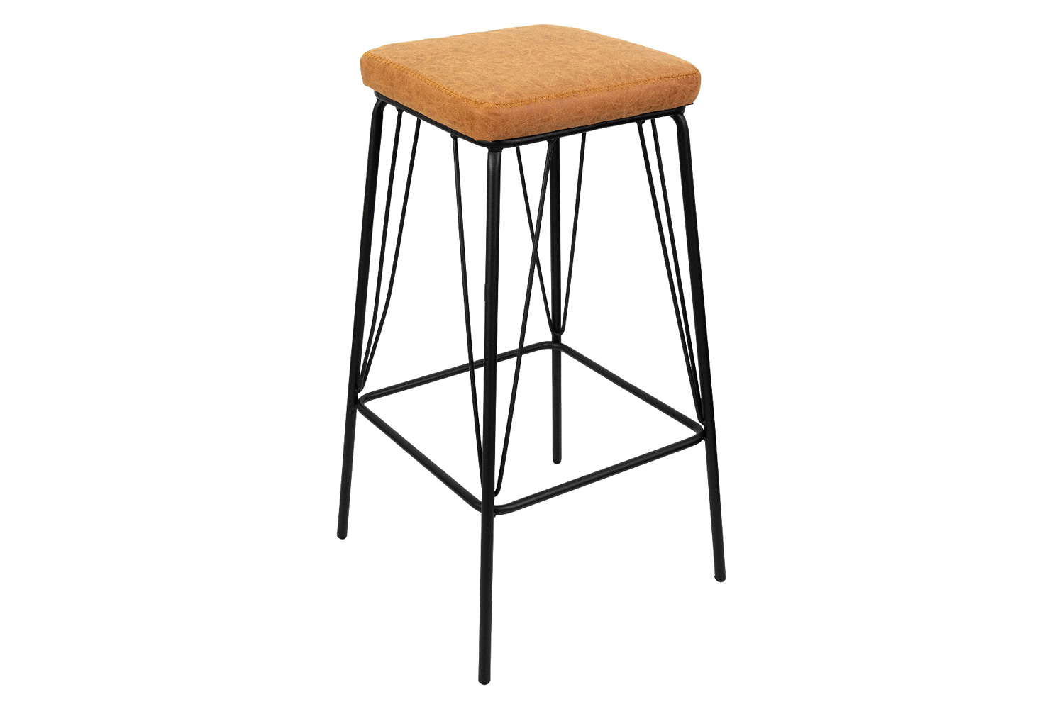 LeisureMod Millard Leather Bar Stool with Metal Frame