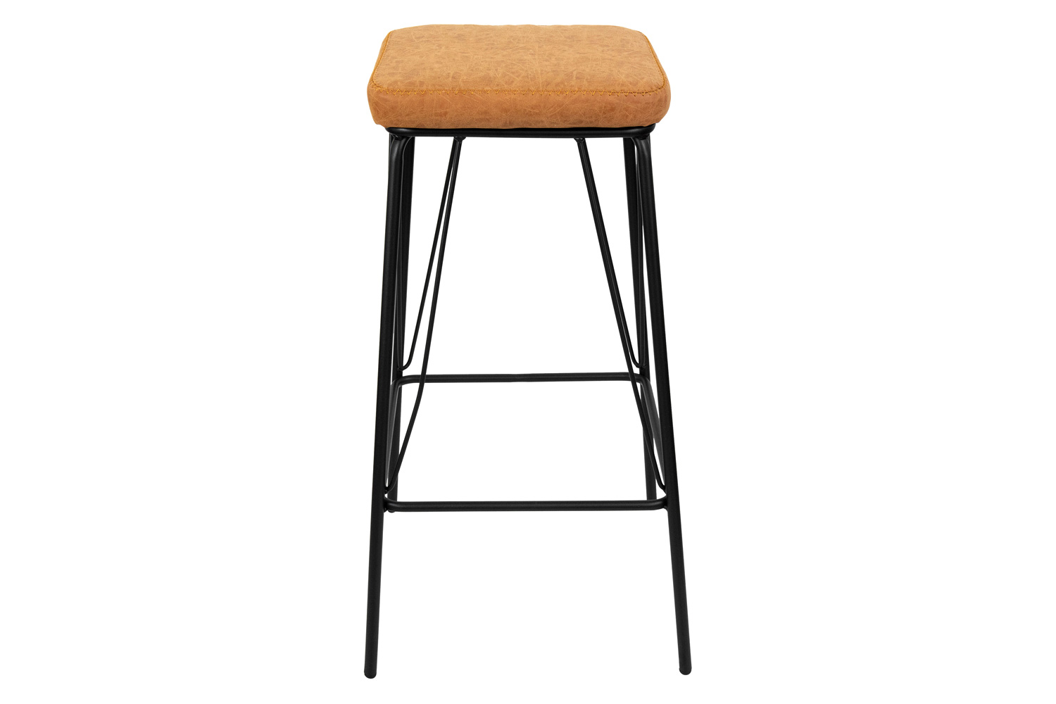 LeisureMod™ Millard Leather Bar Stool with Metal Frame - Light Brown