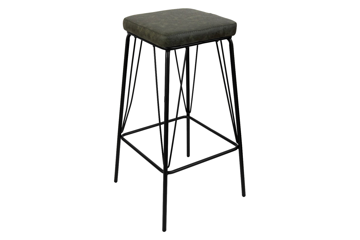 LeisureMod Millard Leather Bar Stool with Metal Frame