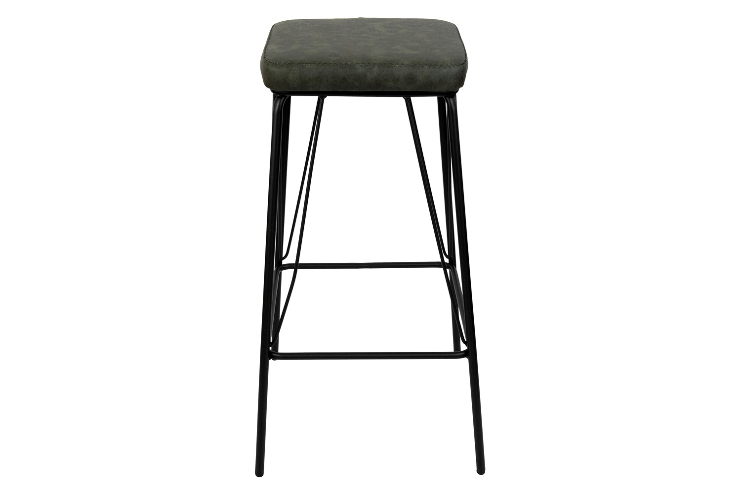 LeisureMod Millard Leather Bar Stool with Metal Frame - Olive Green