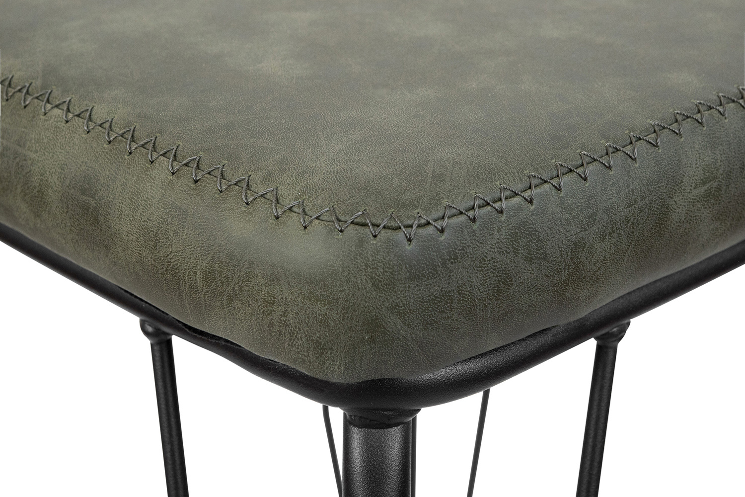 LeisureMod Millard Leather Bar Stool with Metal Frame - Olive Green