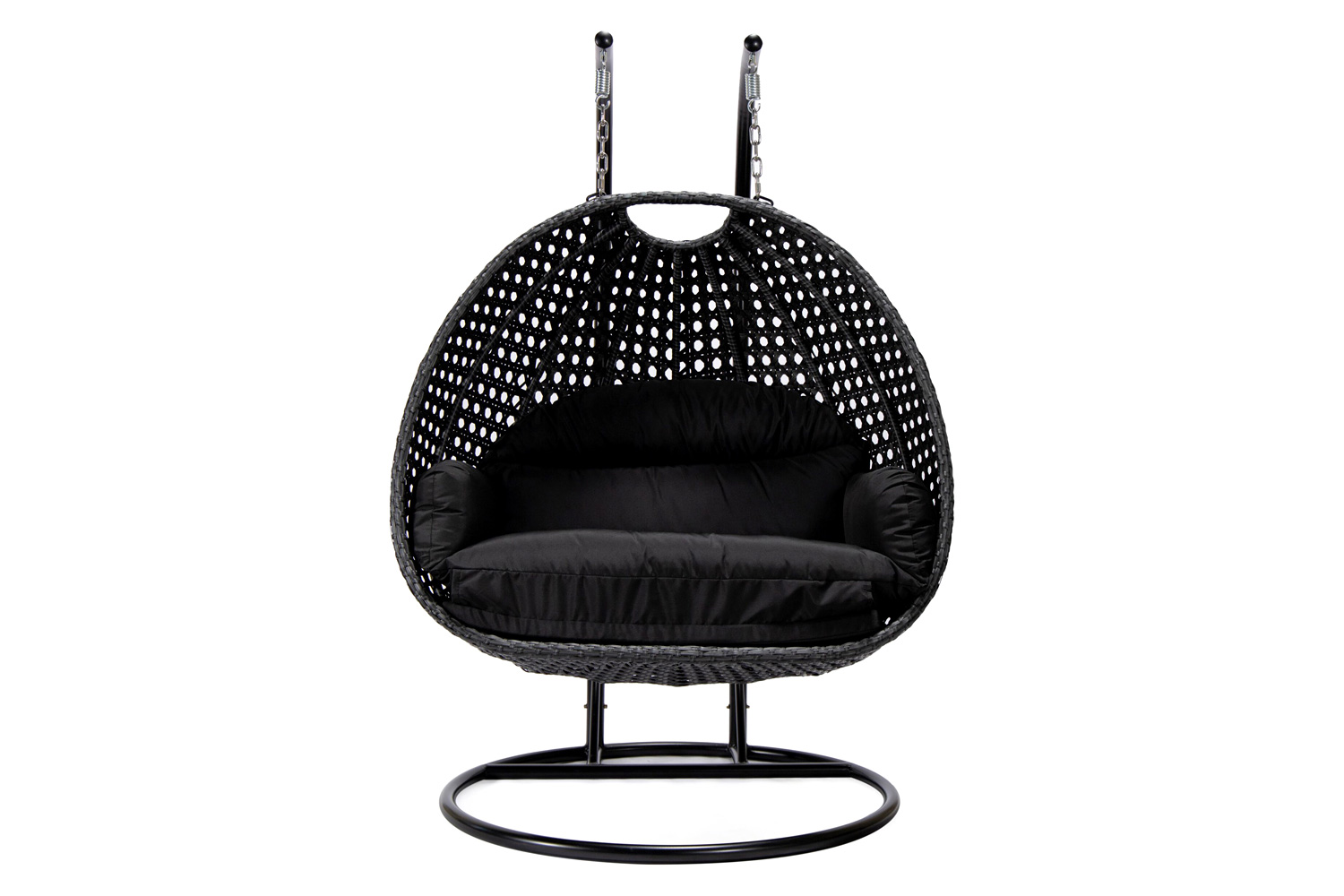 LeisureMod Mendoza Charcoal Wicker Hanging 2 Person Egg Swing Chair - Black