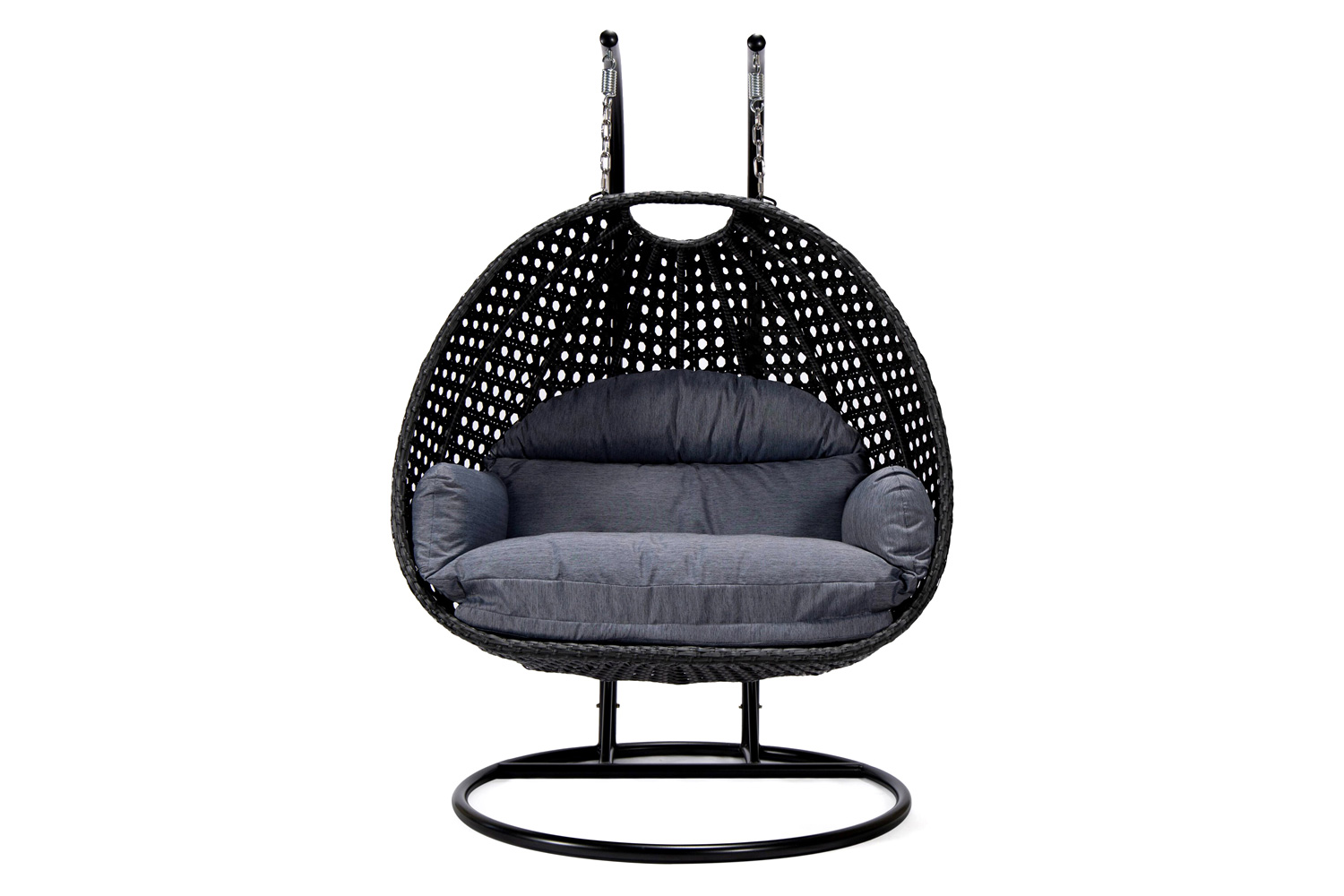 LeisureMod Mendoza Charcoal Wicker Hanging 2 Person Egg Swing Chair - Charcoal