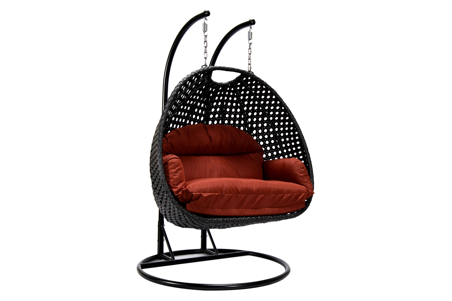 LeisureMod Mendoza Light Brown Wicker Hanging 2 Person Egg Swing Chair