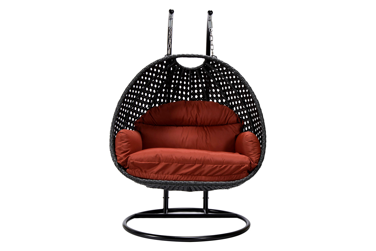 LeisureMod Mendoza Charcoal Wicker Hanging 2 Person Egg Swing Chair - Cherry