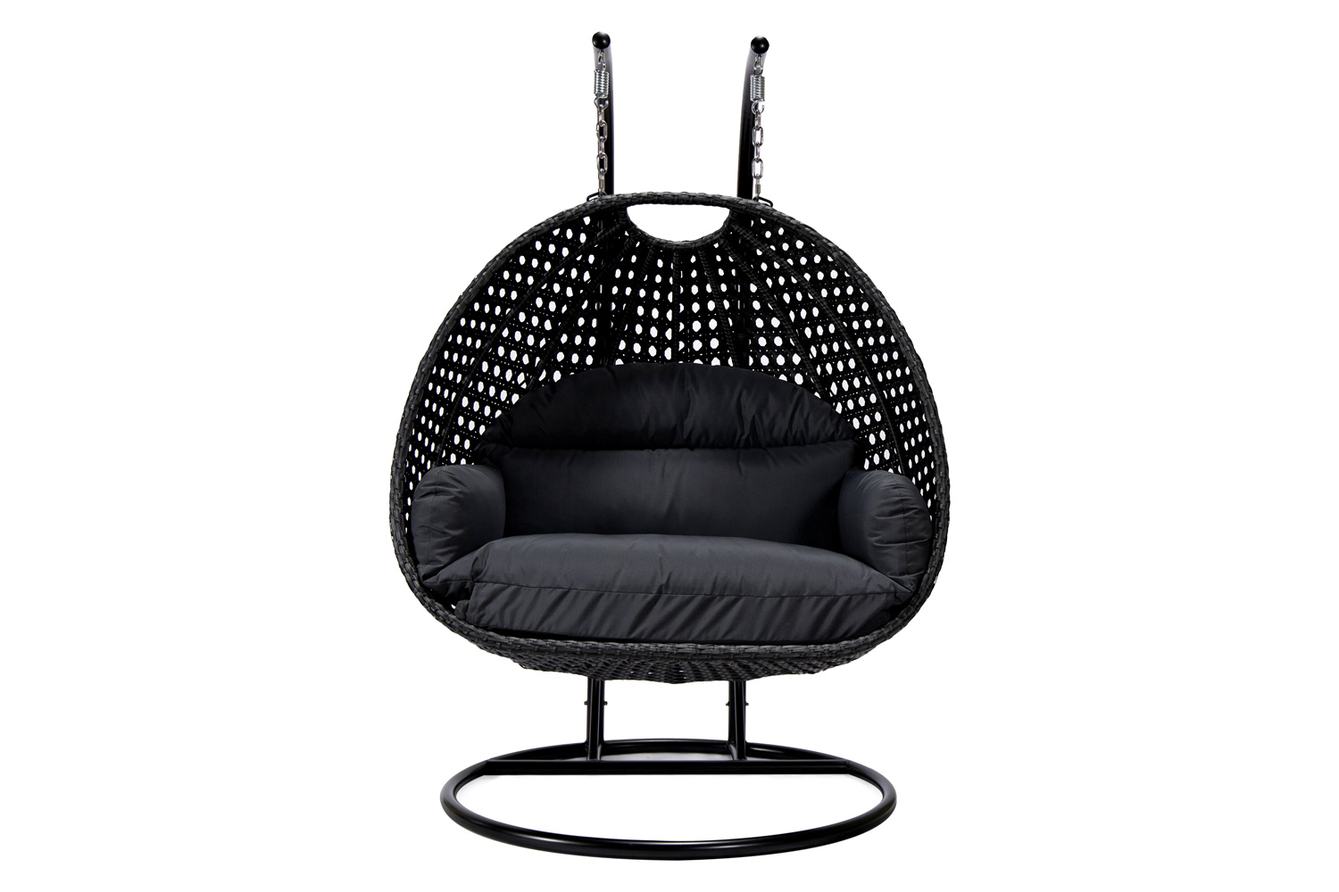 LeisureMod Mendoza Charcoal Wicker Hanging 2 Person Egg Swing Chair - Dark Gray