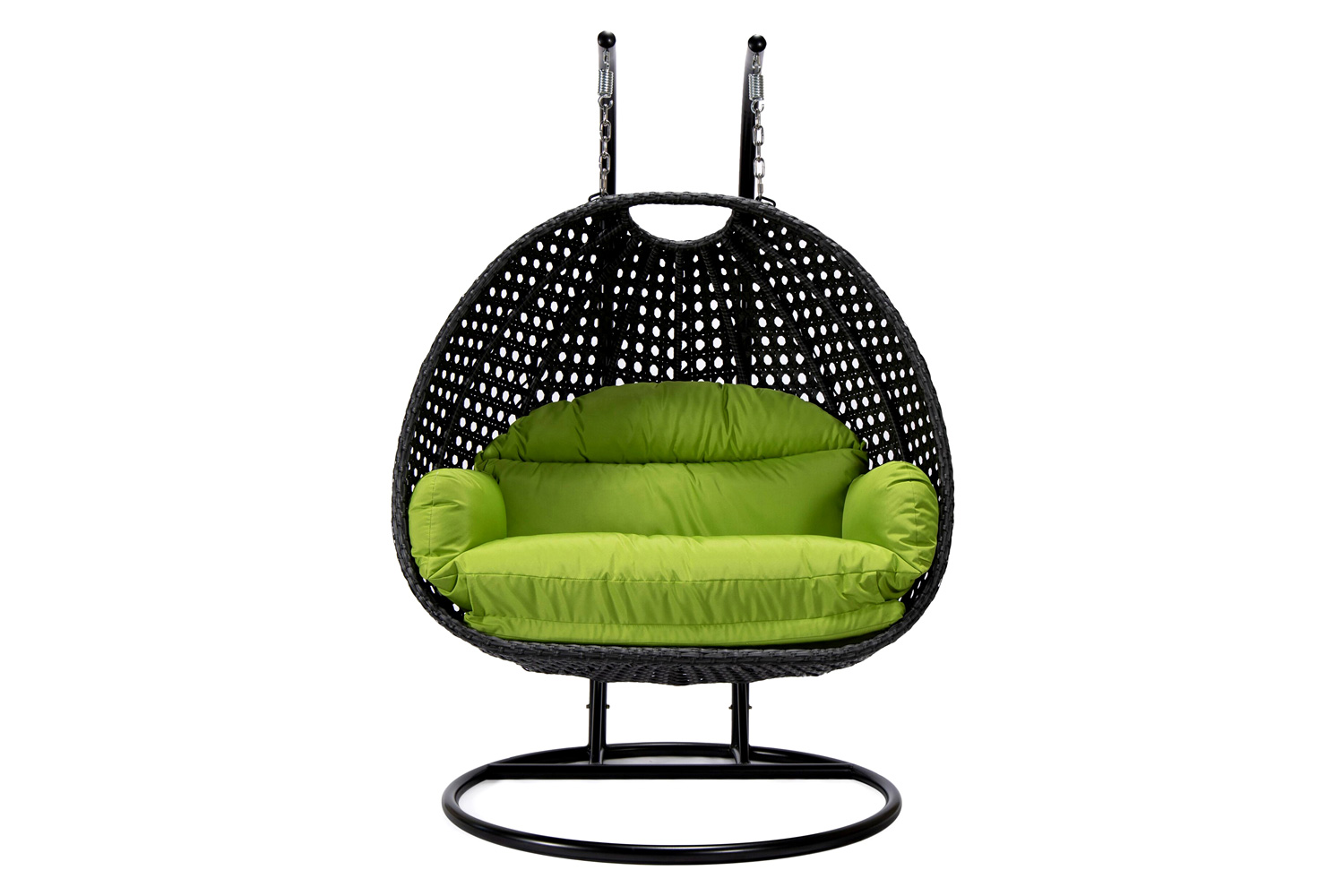 LeisureMod Mendoza Charcoal Wicker Hanging 2 Person Egg Swing Chair - Light Green