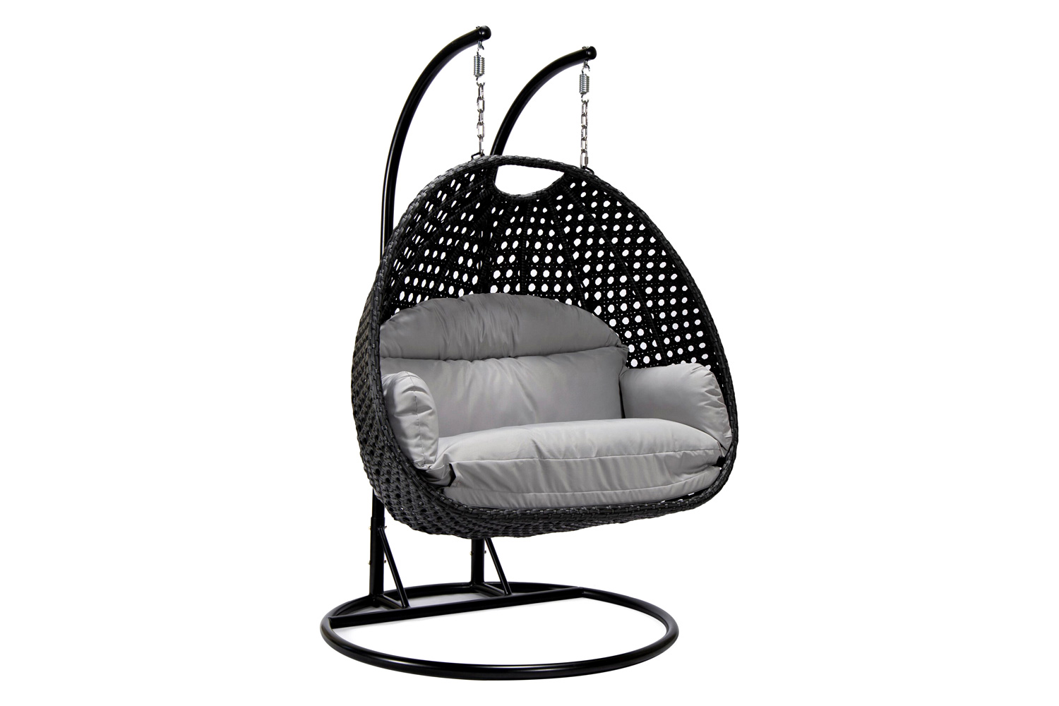 LeisureMod Mendoza Light Brown Wicker Hanging 2 Person Egg Swing Chair