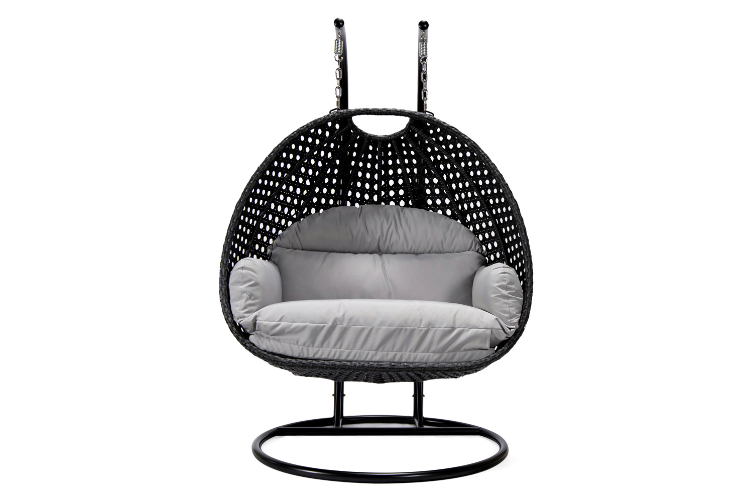 LeisureMod™ Mendoza Charcoal Wicker Hanging 2 Person Egg Swing Chair - Light Gray