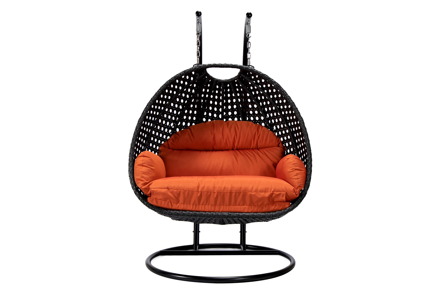 LeisureMod Mendoza Charcoal Wicker Hanging 2 Person Egg Swing Chair - Orange