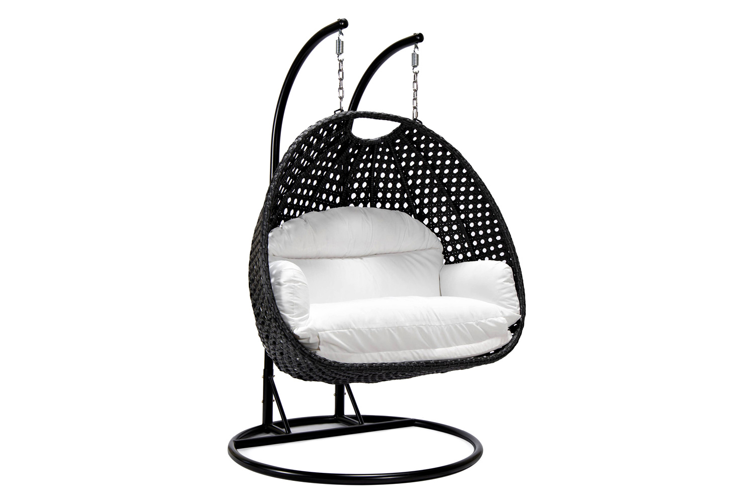 LeisureMod Mendoza Light Brown Wicker Hanging 2 Person Egg Swing Chair