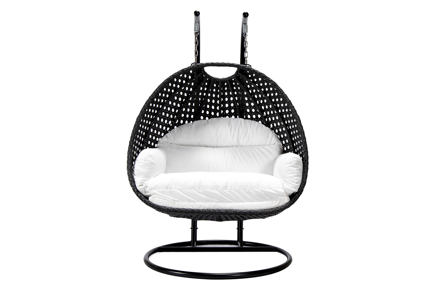 LeisureMod™ Mendoza Charcoal Wicker Hanging 2 Person Egg Swing Chair - White