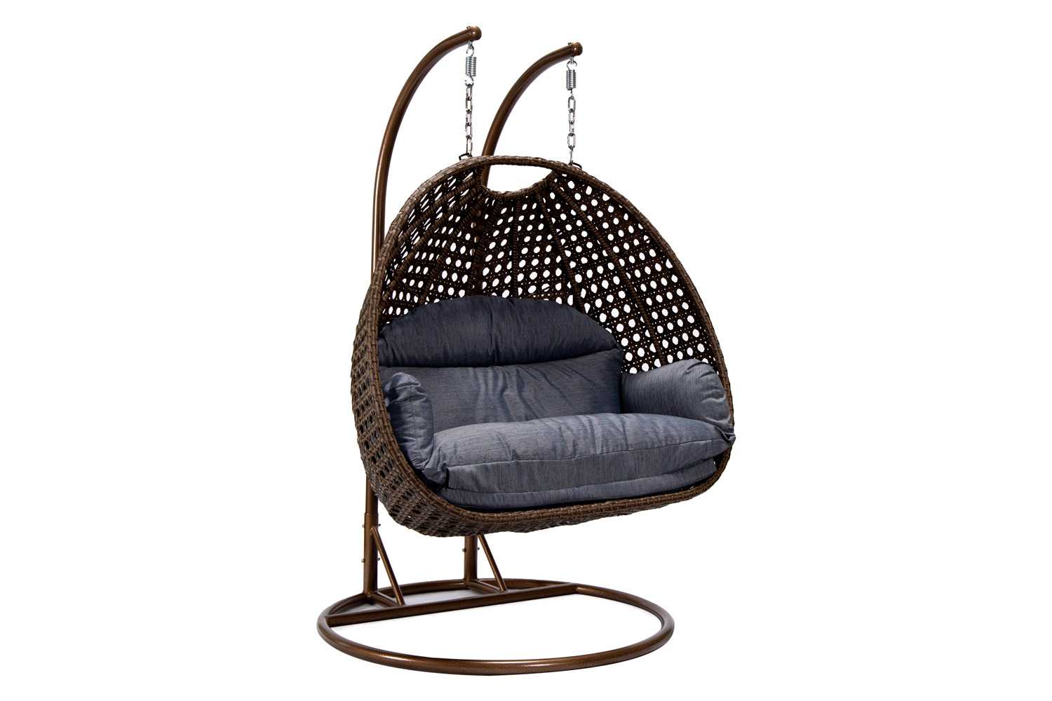 LeisureMod Mendoza Light Brown Wicker Hanging 2 Person Egg Swing Chair