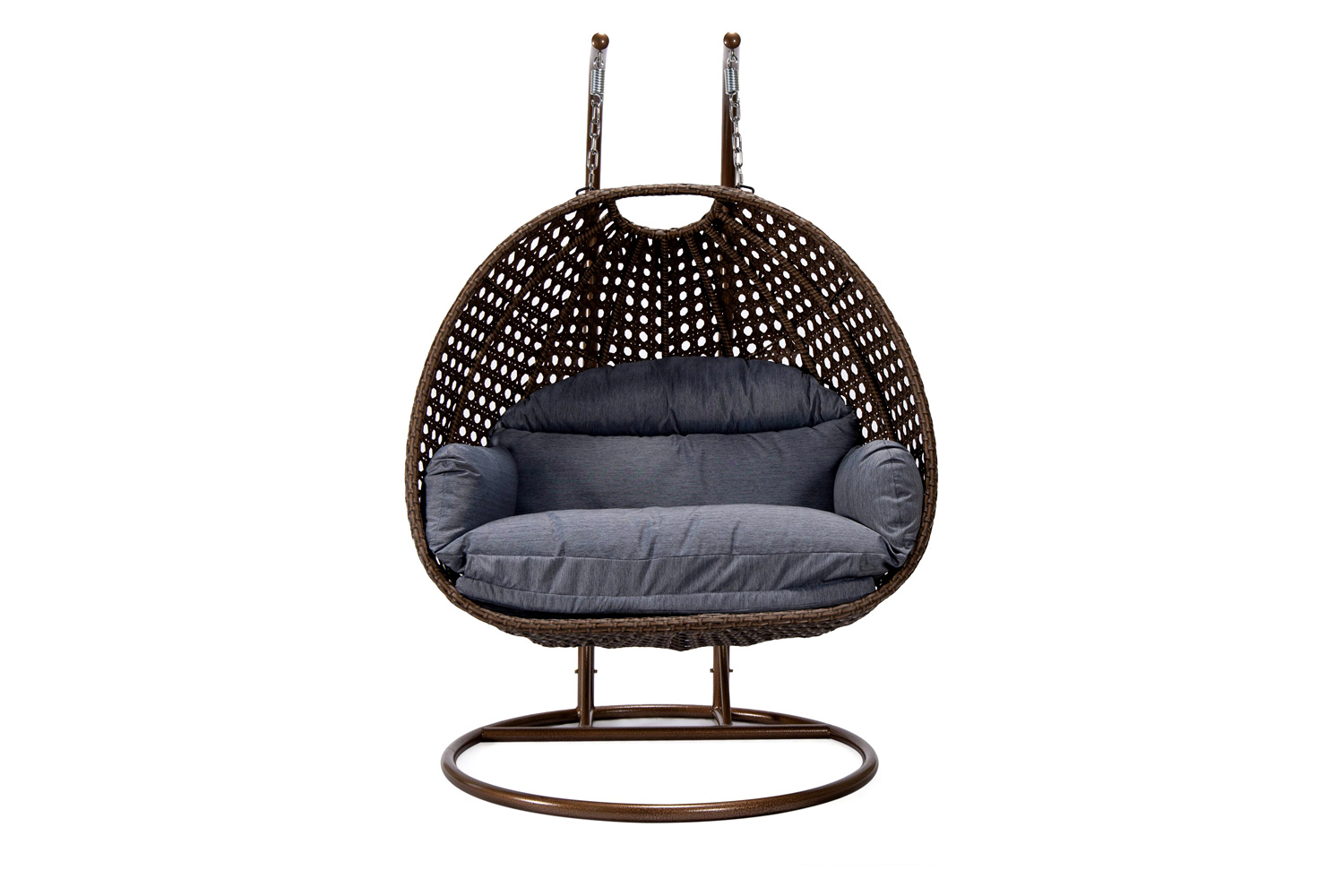 LeisureMod Mendoza Dark Brown Wicker Hanging 2 Person Egg Swing Chair - Charcoal