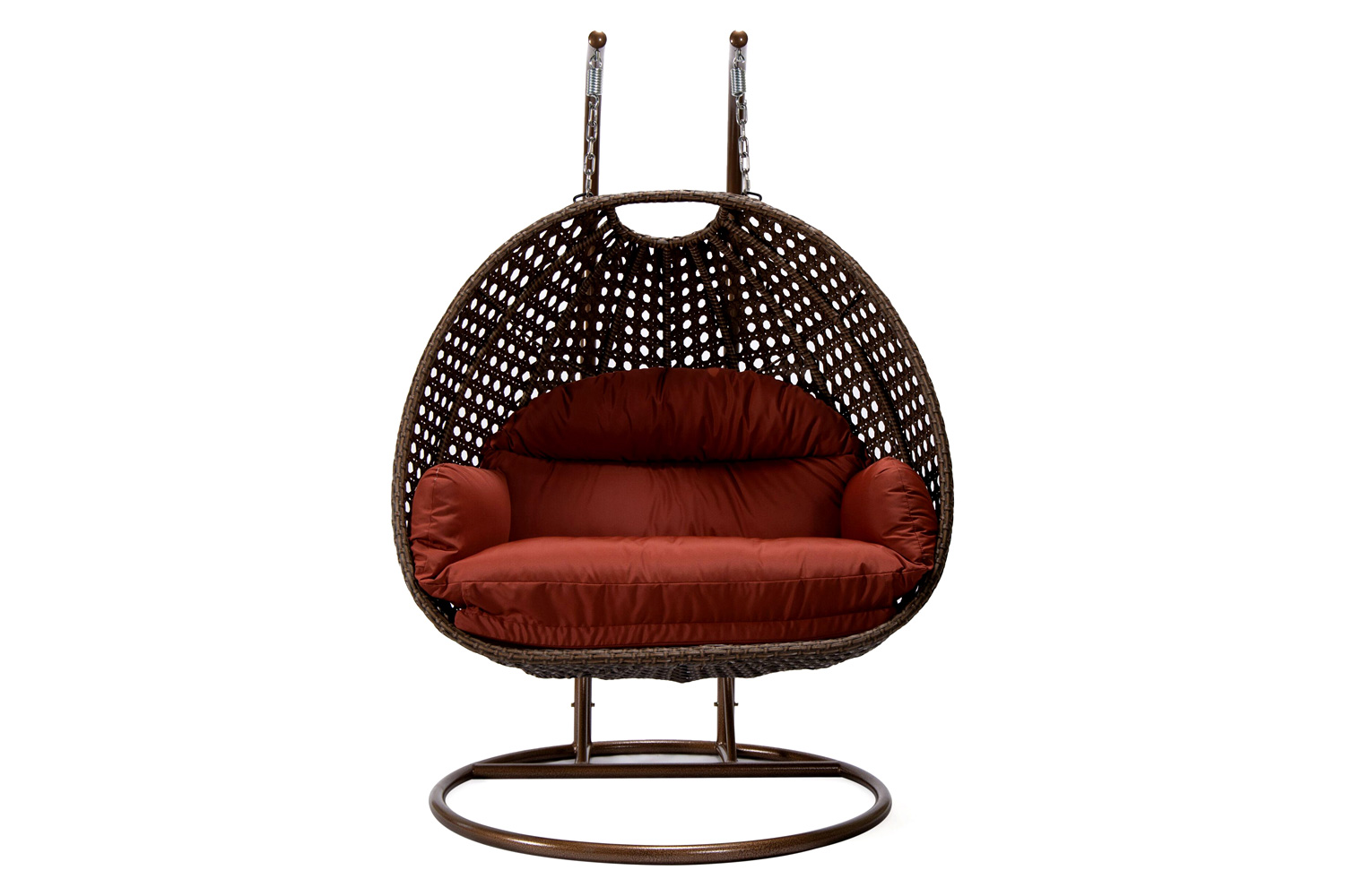 LeisureMod Mendoza Dark Brown Wicker Hanging 2 Person Egg Swing Chair - Cherry