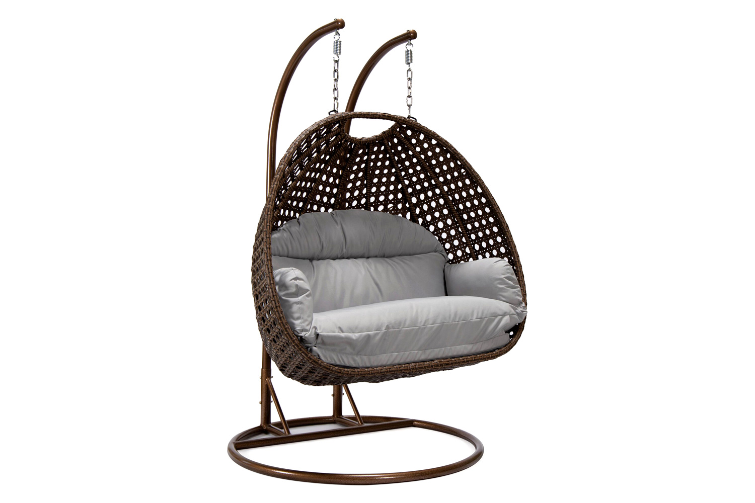 LeisureMod Mendoza Light Brown Wicker Hanging 2 Person Egg Swing Chair