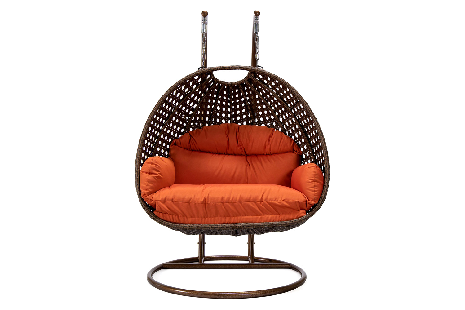 LeisureMod Mendoza Dark Brown Wicker Hanging 2 Person Egg Swing Chair - Orange