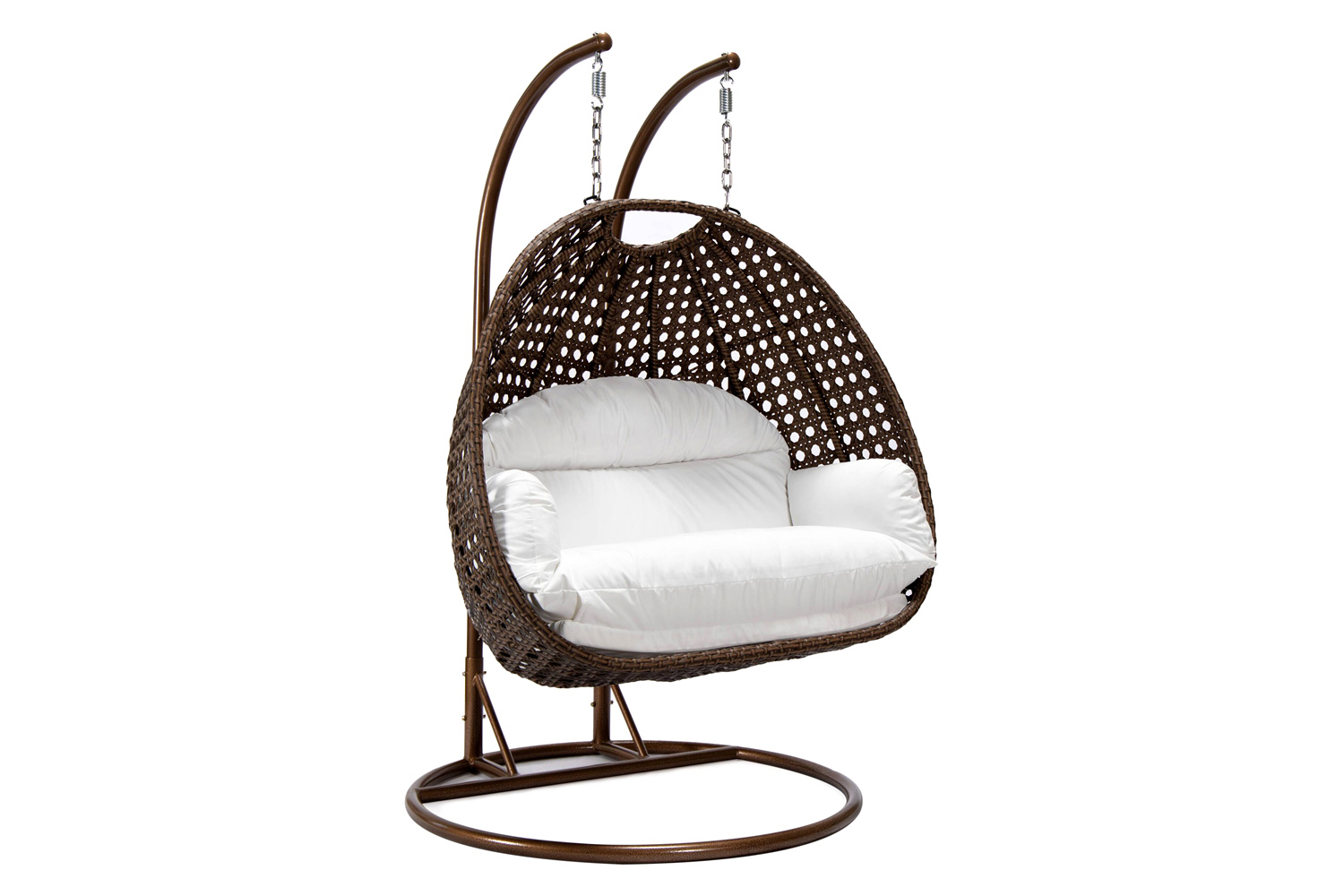 LeisureMod Mendoza Light Brown Wicker Hanging 2 Person Egg Swing Chair