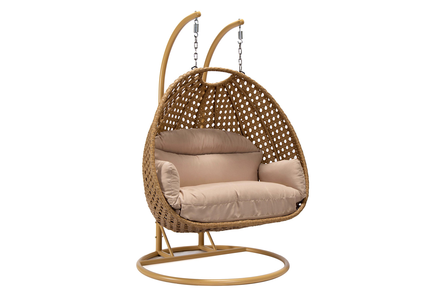 LeisureMod Mendoza Light Brown Wicker Hanging 2 Person Egg Swing Chair