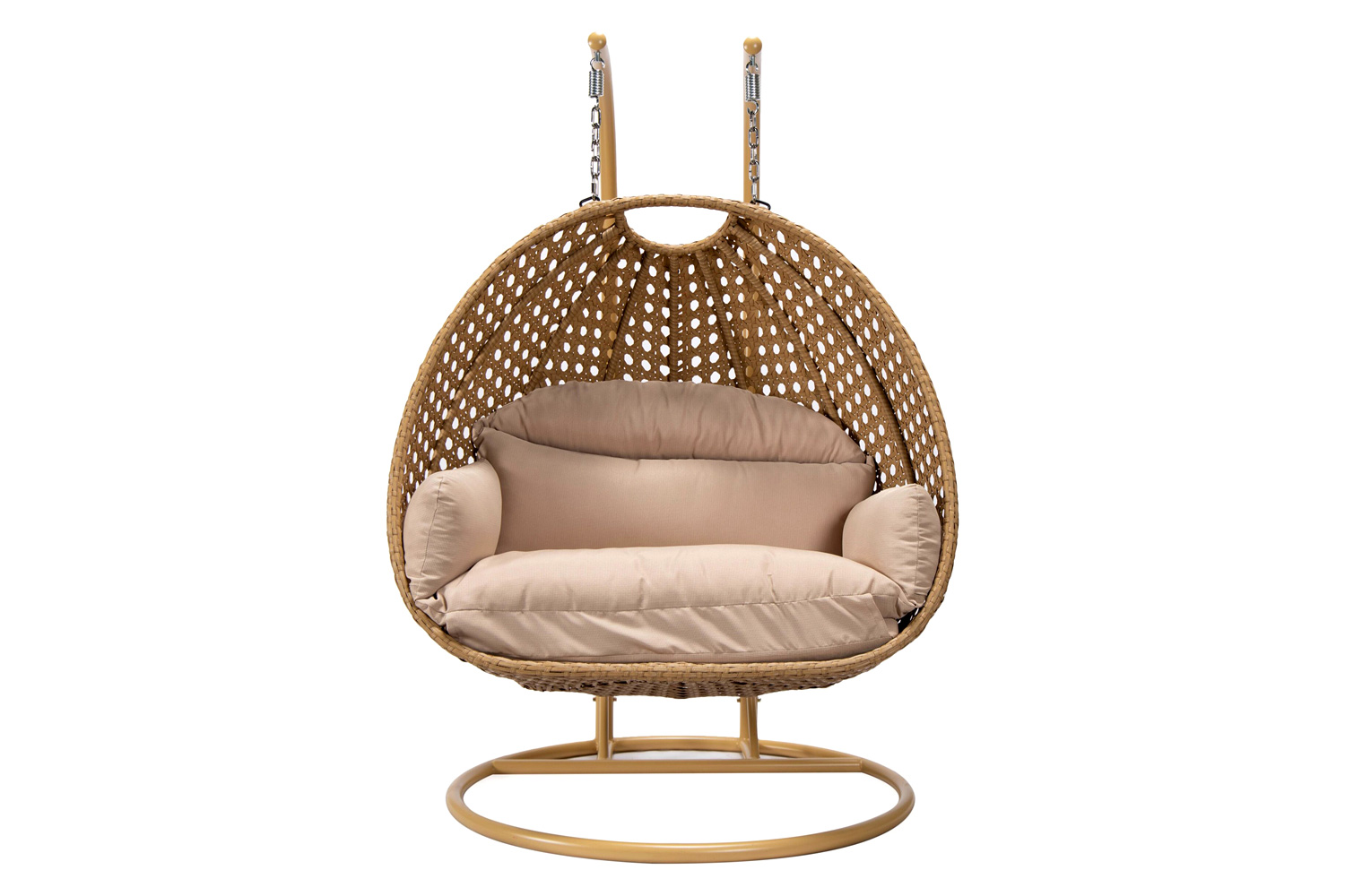 LeisureMod Mendoza Light Brown Wicker Hanging 2 Person Egg Swing Chair - Beige