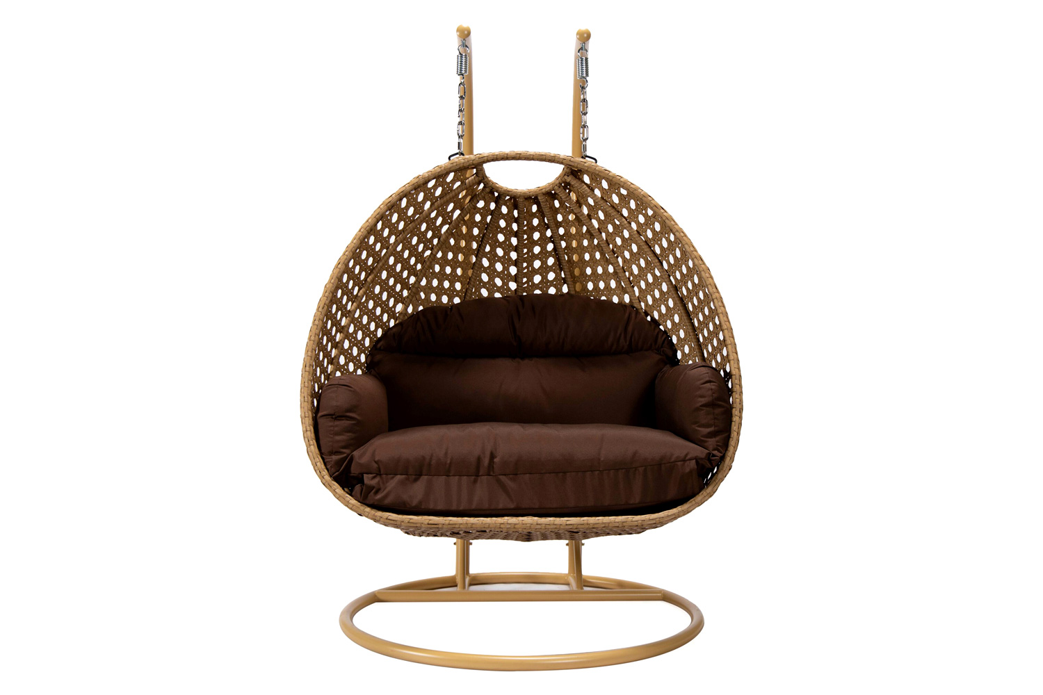 LeisureMod Mendoza Light Brown Wicker Hanging 2 Person Egg Swing Chair - Brown