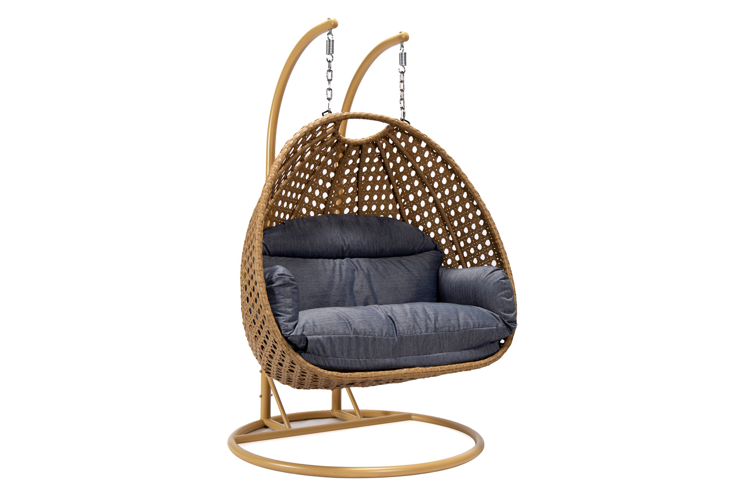 LeisureMod Mendoza Light Brown Wicker Hanging 2 Person Egg Swing Chair