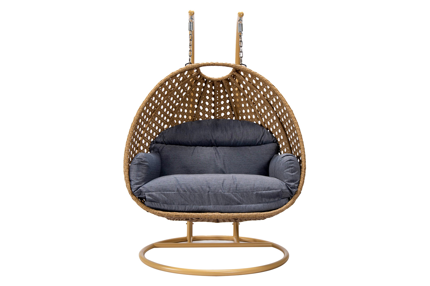 LeisureMod Mendoza Light Brown Wicker Hanging 2 Person Egg Swing Chair - Charcoal