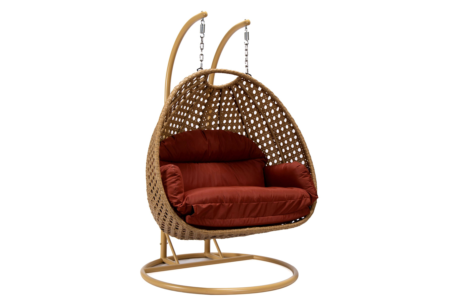 LeisureMod Mendoza Light Brown Wicker Hanging 2 Person Egg Swing Chair