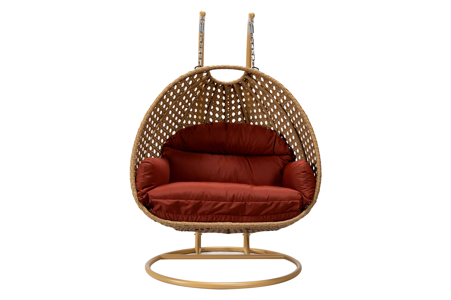 LeisureMod Mendoza Light Brown Wicker Hanging 2 Person Egg Swing Chair - Cherry