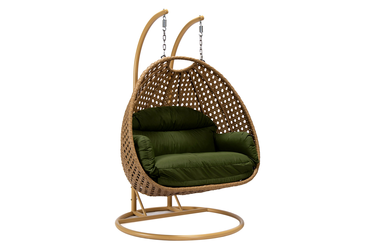 LeisureMod Mendoza Light Brown Wicker Hanging 2 Person Egg Swing Chair