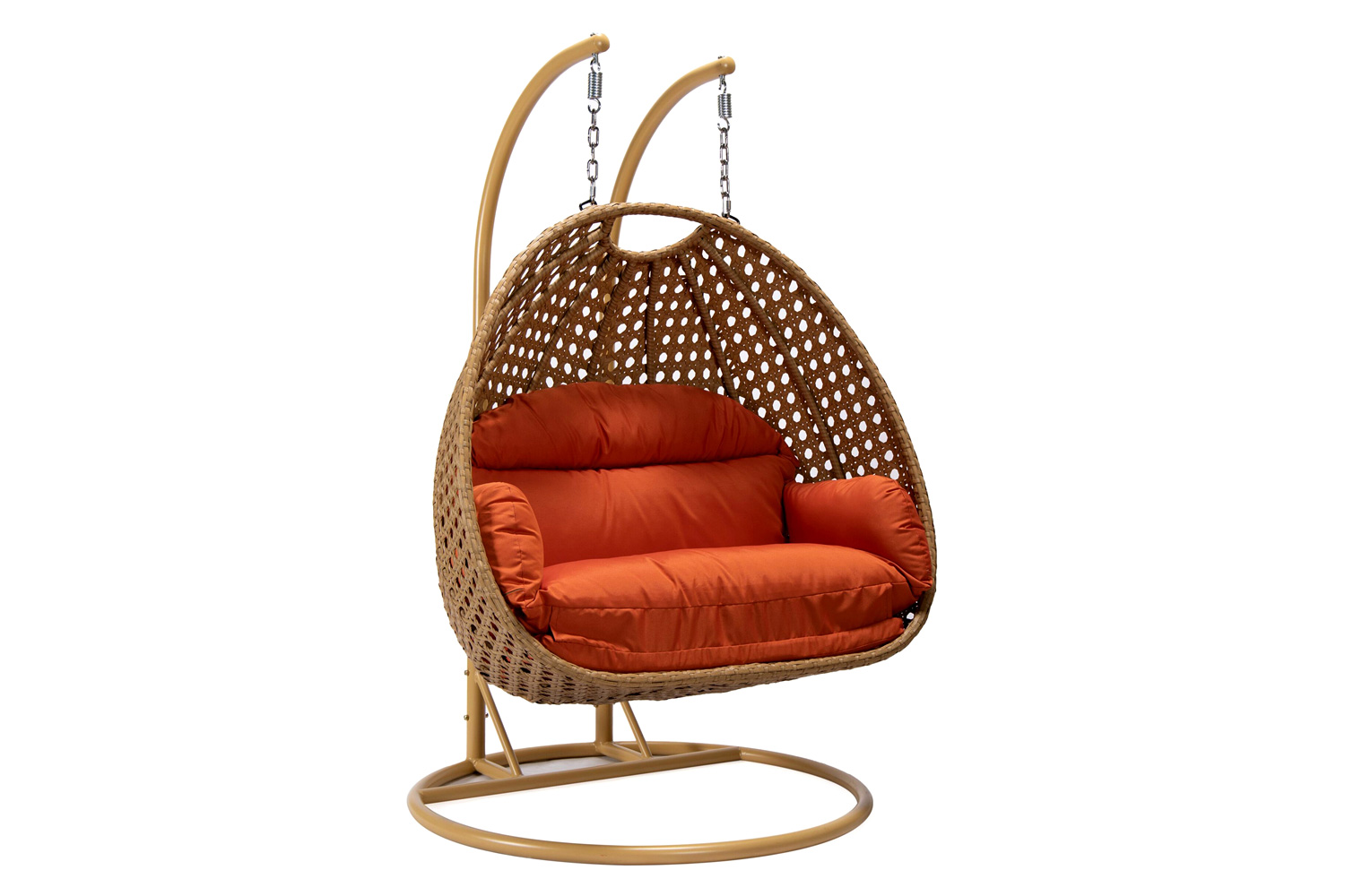 LeisureMod Mendoza Light Brown Wicker Hanging 2 Person Egg Swing Chair