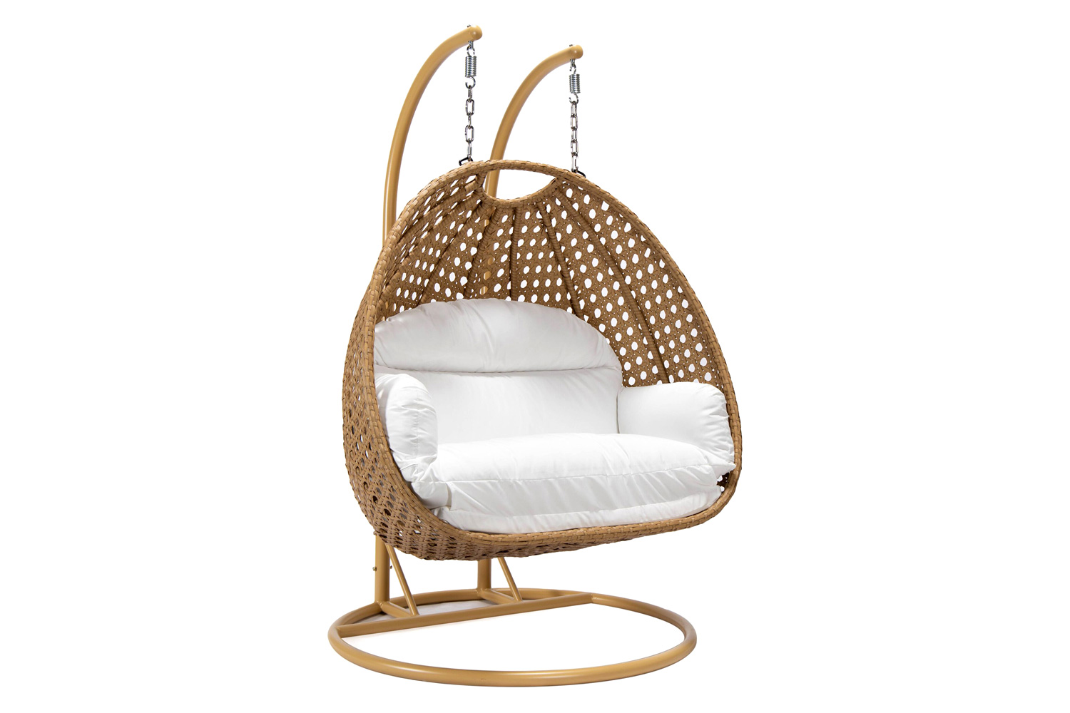 LeisureMod Mendoza Light Brown Wicker Hanging 2 Person Egg Swing Chair