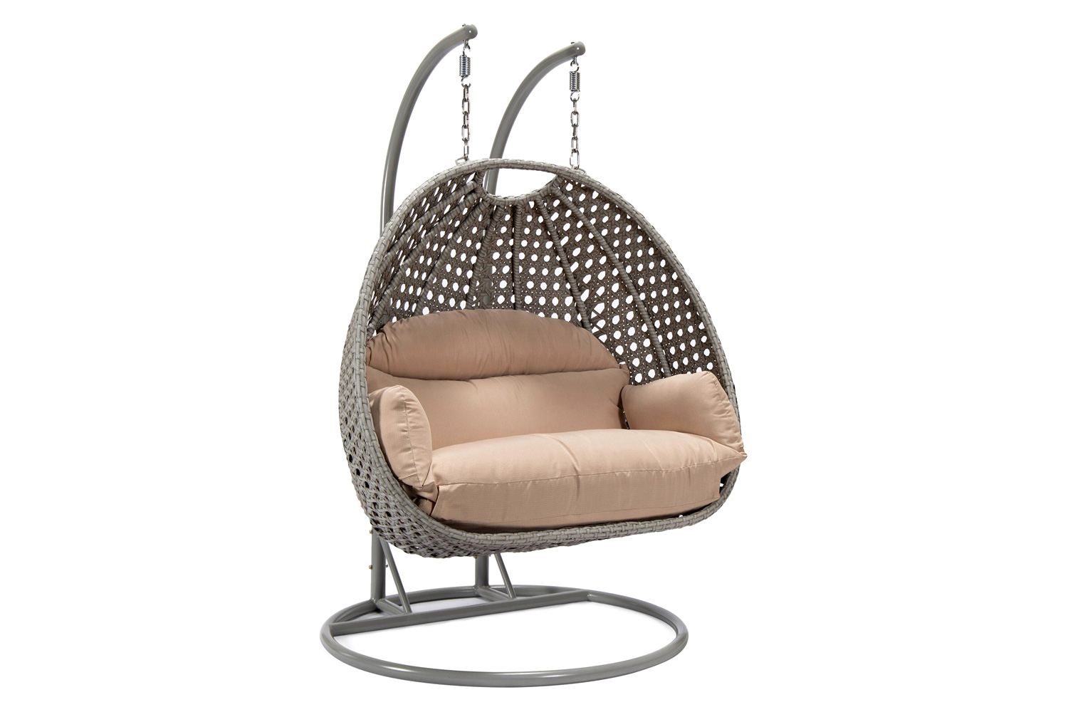 LeisureMod Mendoza Light Brown Wicker Hanging 2 Person Egg Swing Chair