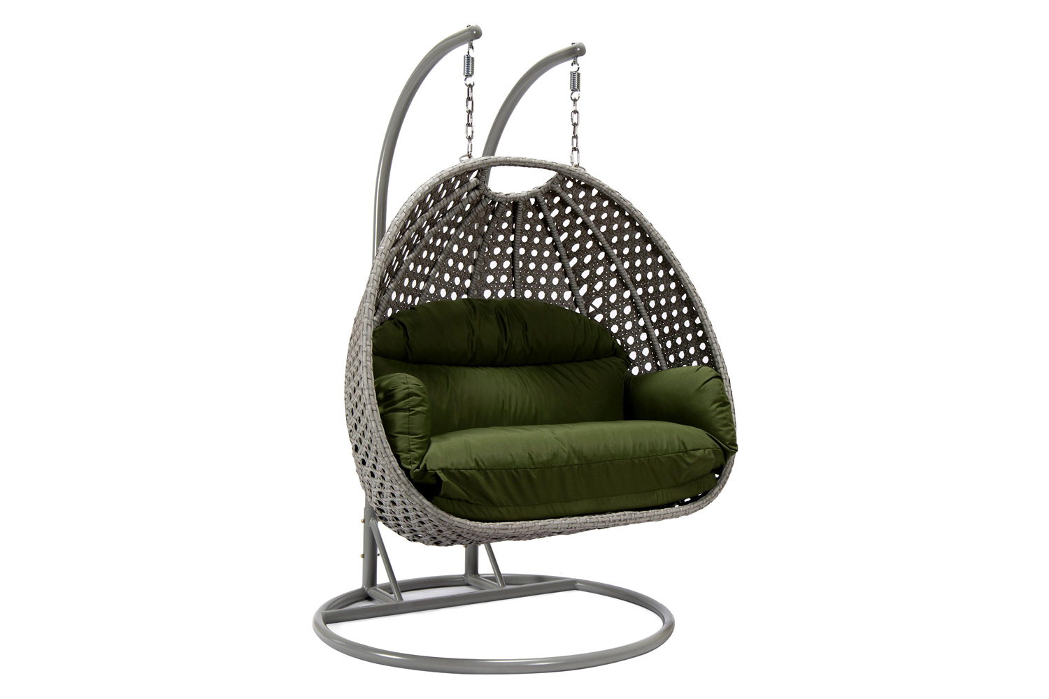 LeisureMod Mendoza Light Brown Wicker Hanging 2 Person Egg Swing Chair