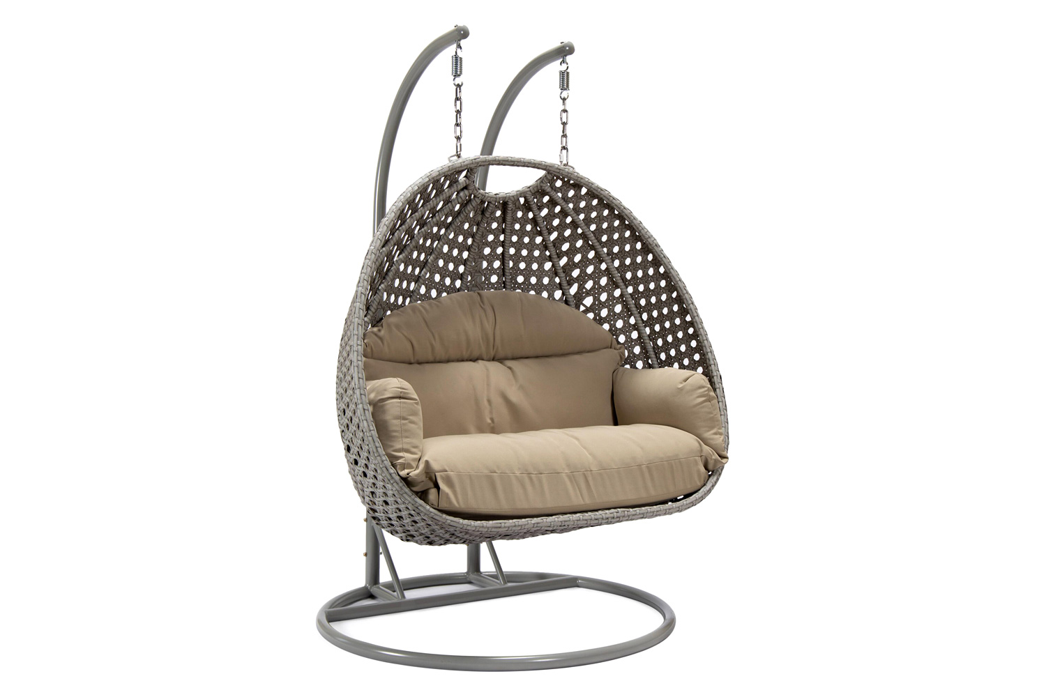 LeisureMod Mendoza Light Brown Wicker Hanging 2 Person Egg Swing Chair