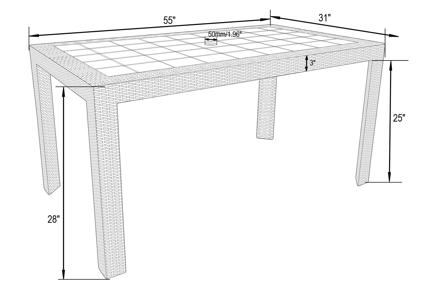 LeisureMod Mace Weave Design Outdoor Dining Table - Black