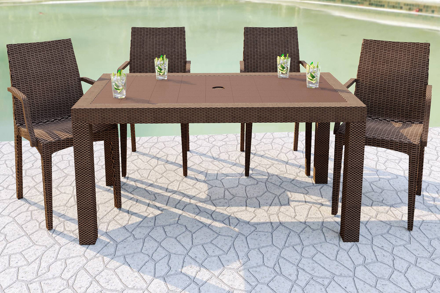 LeisureMod Mace Weave Design Outdoor Dining Table