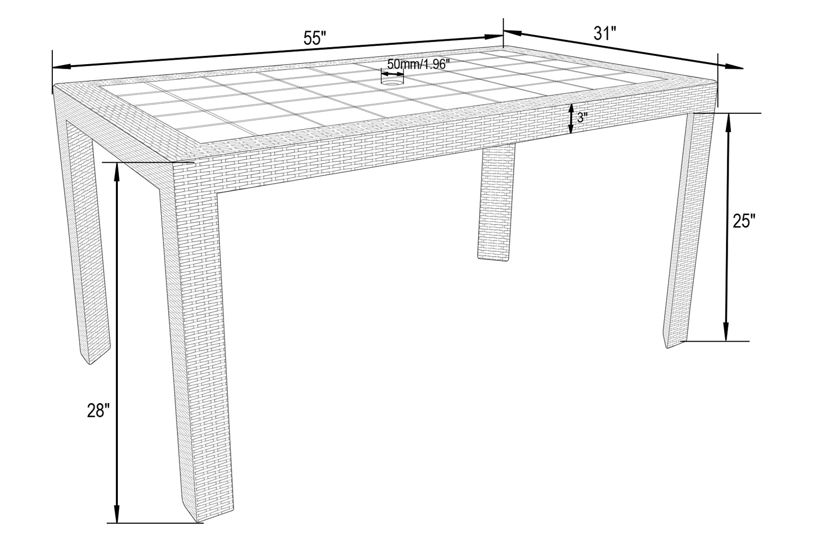 LeisureMod Mace Mid-Century 7-Piece Outdoor Dining Set - Black