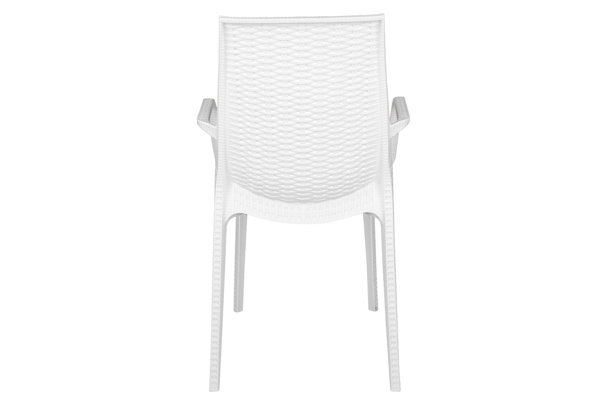 LeisureMod Kent Mid-Century Modern 7-Piece Rectangular Outdoor Dining Set with 4 Side Chairs and 2 Arm Chairs - White